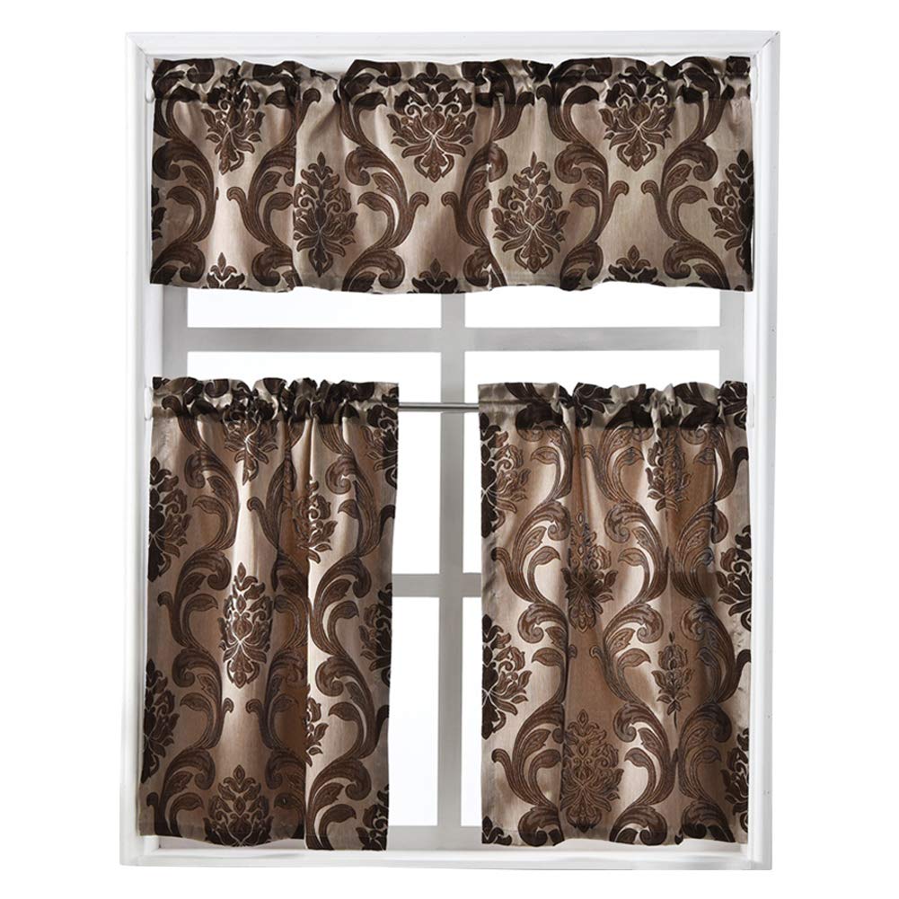 Best 3 Pieces Rod Pocket Kitchen Curtains Valance And Tiers (Cream)