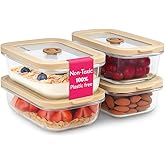 Ziruma Non-Toxic 1.5 cup Glass Food Storage Containers with Lids - Overnight Oats, Plastic Free Meal Prep, Reusable, Airtight, Microwave and Freezer Safe, 4 Pack