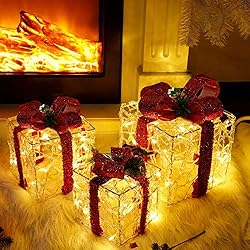 ATDAWN Set of 3 Lighted Gift Boxes Christmas