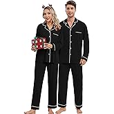 DIKFA Matching Couple Christmas Pajamas Set Long Sleeve Festival Party Sleepwear Xmas Pj Sets Button-Down Loungewear