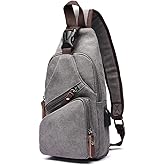 Canvas Sling Bag Crossbody Backpack Shoulder Casual Rucksack for Men Women Outdoor Cycling Hiking Travel Fishing Grey