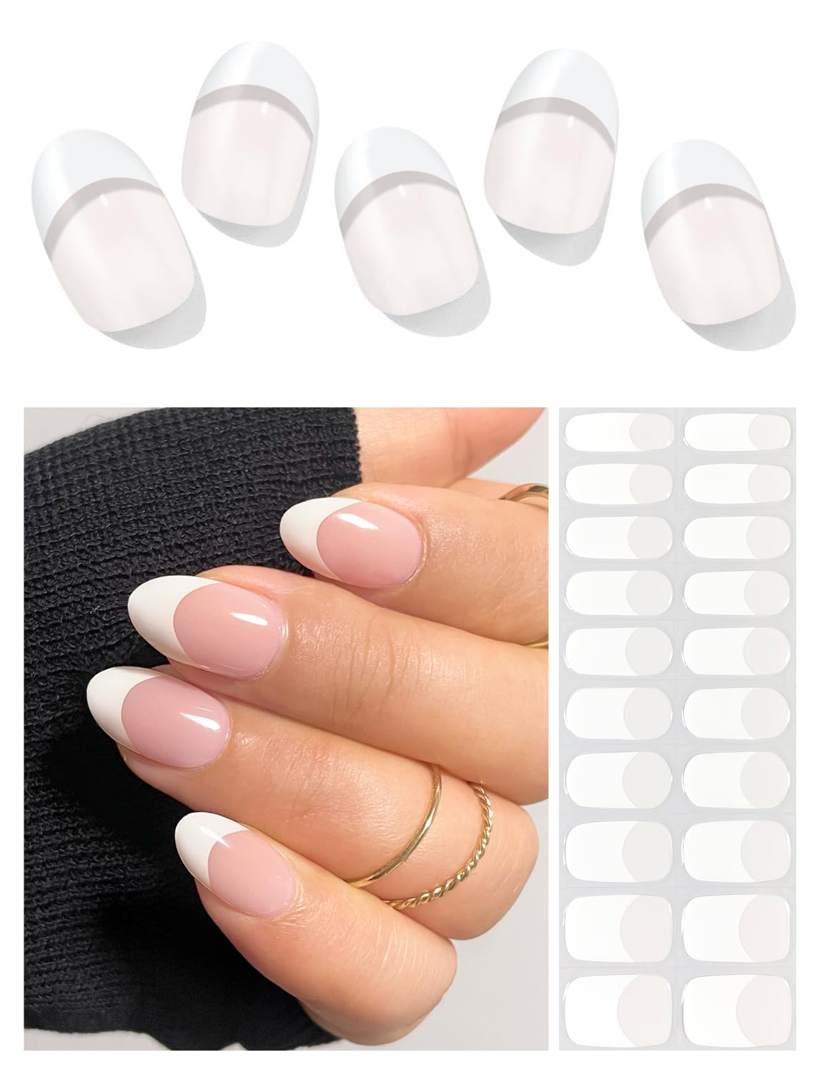 AutyaMee Semi Cured Gel Nail Strips (Classic French), White, 20 Pcs Gel Nail Wraps, Stickers, UV Light Required, Salon Quality, Long Lasting