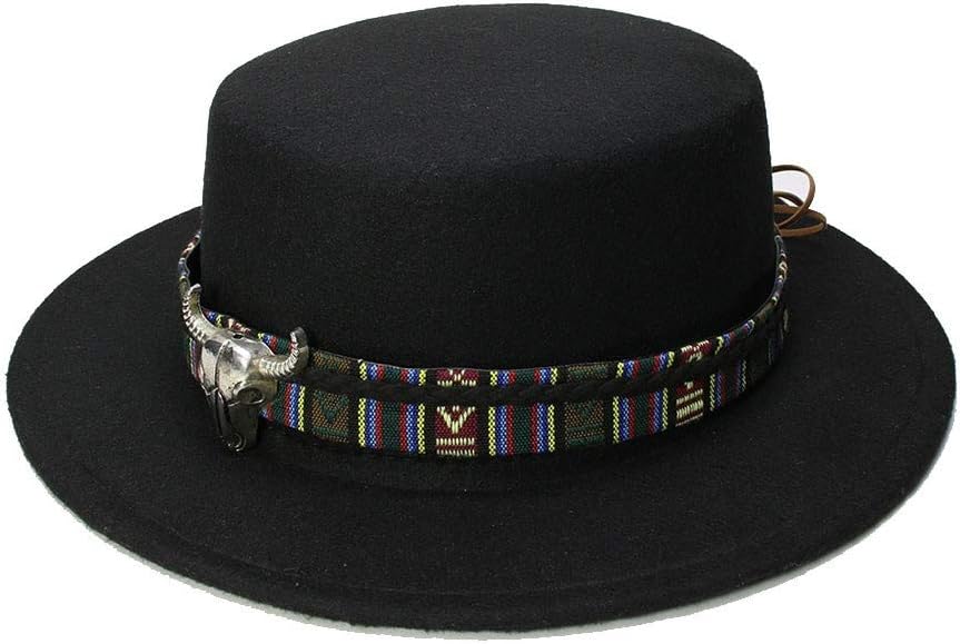 MUMUWU Vintage Wool Wide Brim Cap Pork Pie Porkpie Bowler Hat Solid Coffee Leather Band(54cm/Adjusted)