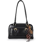 Aulenge Shoulder Bag Women Cute Y2k Purse Vintage Hobo Clutch Tote Handbag | Top Handle PU Leather Bowler Bag with Pendant