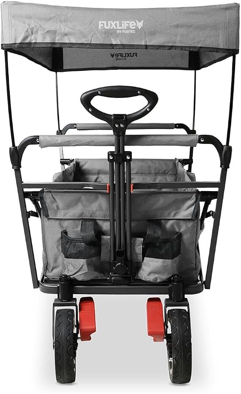 Bollerwagen City CT500, Carro Plegable con Techo UV, con Doble Freno Delantero.- Apto para niños, Ciudad, Campo, Playa o montaña- Tirar o Empujar - Capacidad de Carga 75 kg - Bolsa Trasera