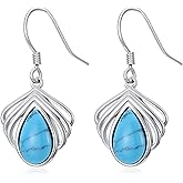 PEIMKO 925 Sterling Silver Genuine Turquoise Drop Earrings Jewelry Gifts for Women Mother