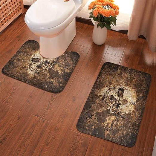 Amazon Com Ahuimin Non Slip Bath Mat Contour Rug Set Toilet Rug Set Skull Halloween Horror Theme Bone Non Slip Bath Rug Microfiber Bath Mats For Bathroom Multi Home Kitchen