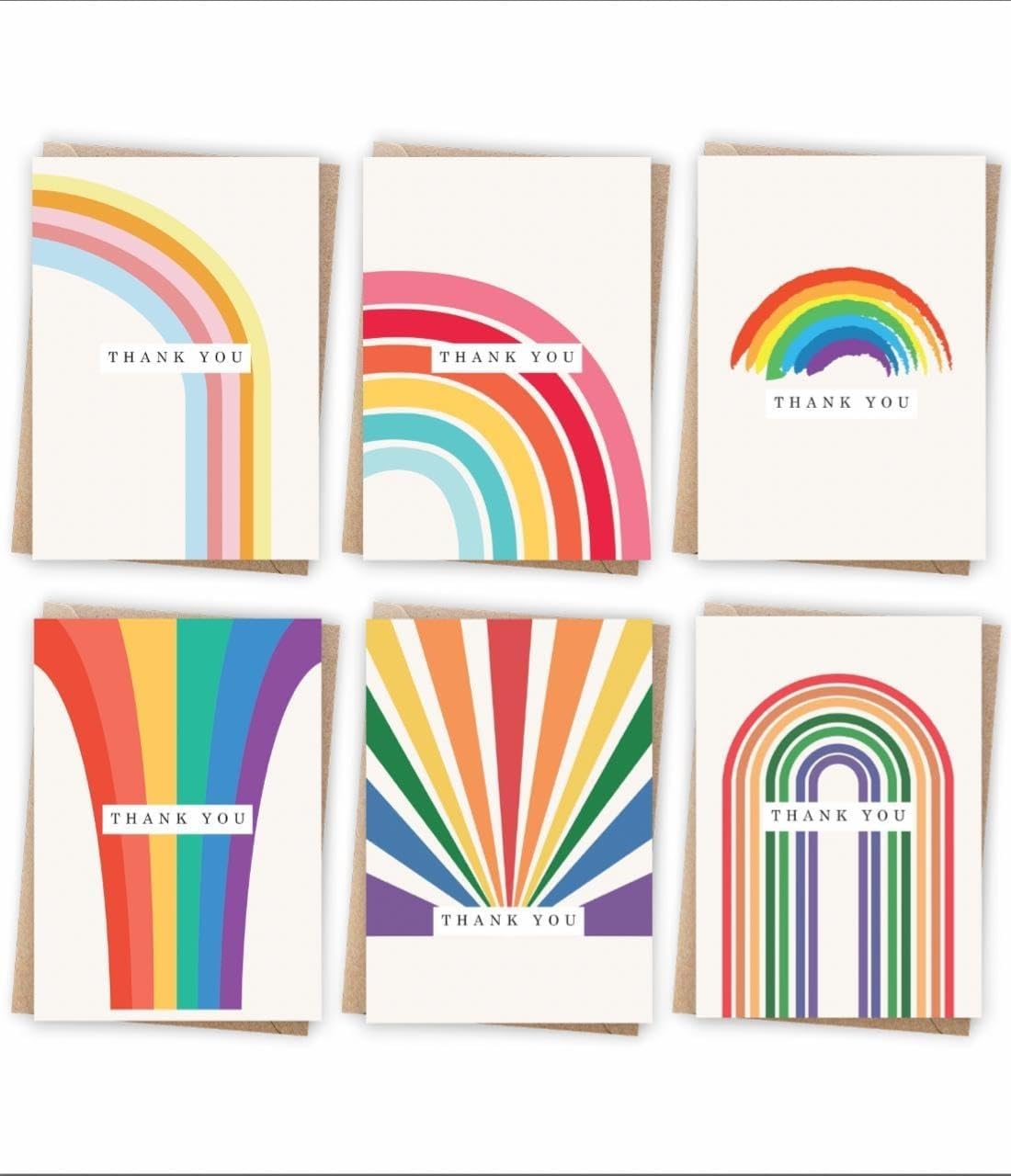 Giftinghouse 12/24/48 Thank You Cards Multipack with Envelopes - 6 Rainbow Designs. 10 x 15 cm. Blank Inside for Teachers, Wedding, Kids. Made in the UK (24)