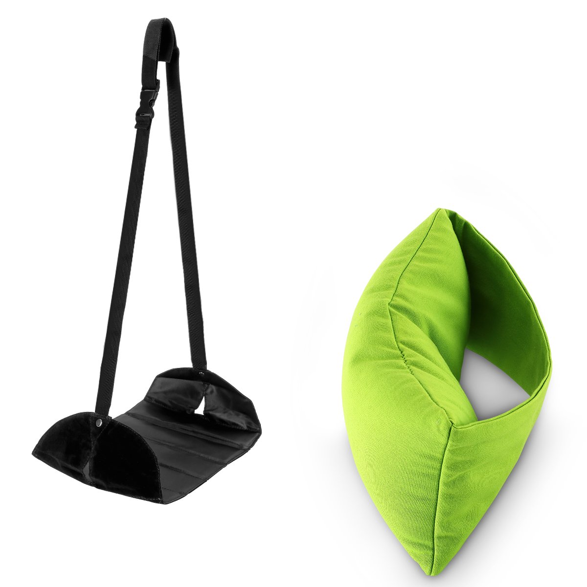 Travel Accessories-Foot Rest Hammock and Travel Airplane Pillow - 2 in 1 Travel Pillow and Eye Mask and Adjustable Height Travel Footrest- Portable Flight Carry for Airplanes Trains Desk Office