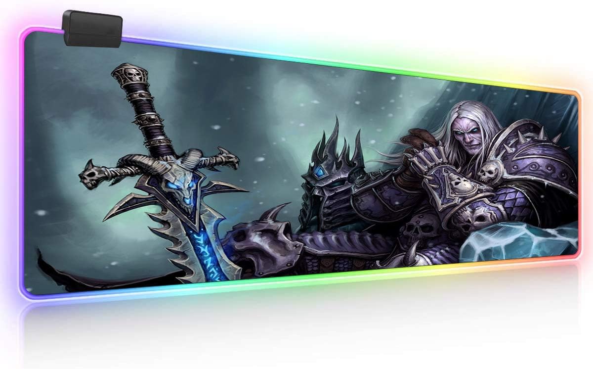 RGB Long XXL Mousepad for World of Warcraftlich King,12 LED Lighting Modes,2 Brightness Levels