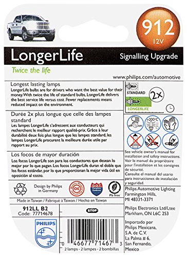 Philips 912 LongerLife Miniature Bulb, 2 Pack