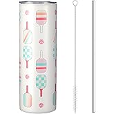 Sieral 20 oz Dinkball Gifts for Women Skinny Tumbler Mug with Straw and Lid Stainless Steel Cups Double Wall Tumbler Dinkball Accessories Women Gifts for Lovers Sport Players Girls Ladies