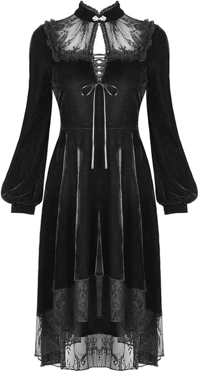 Dark In Love Vittoriano Gotico Vestito Nero Velluto Pizzo Steampunk Funerale Vintage Amazon It Abbigliamento