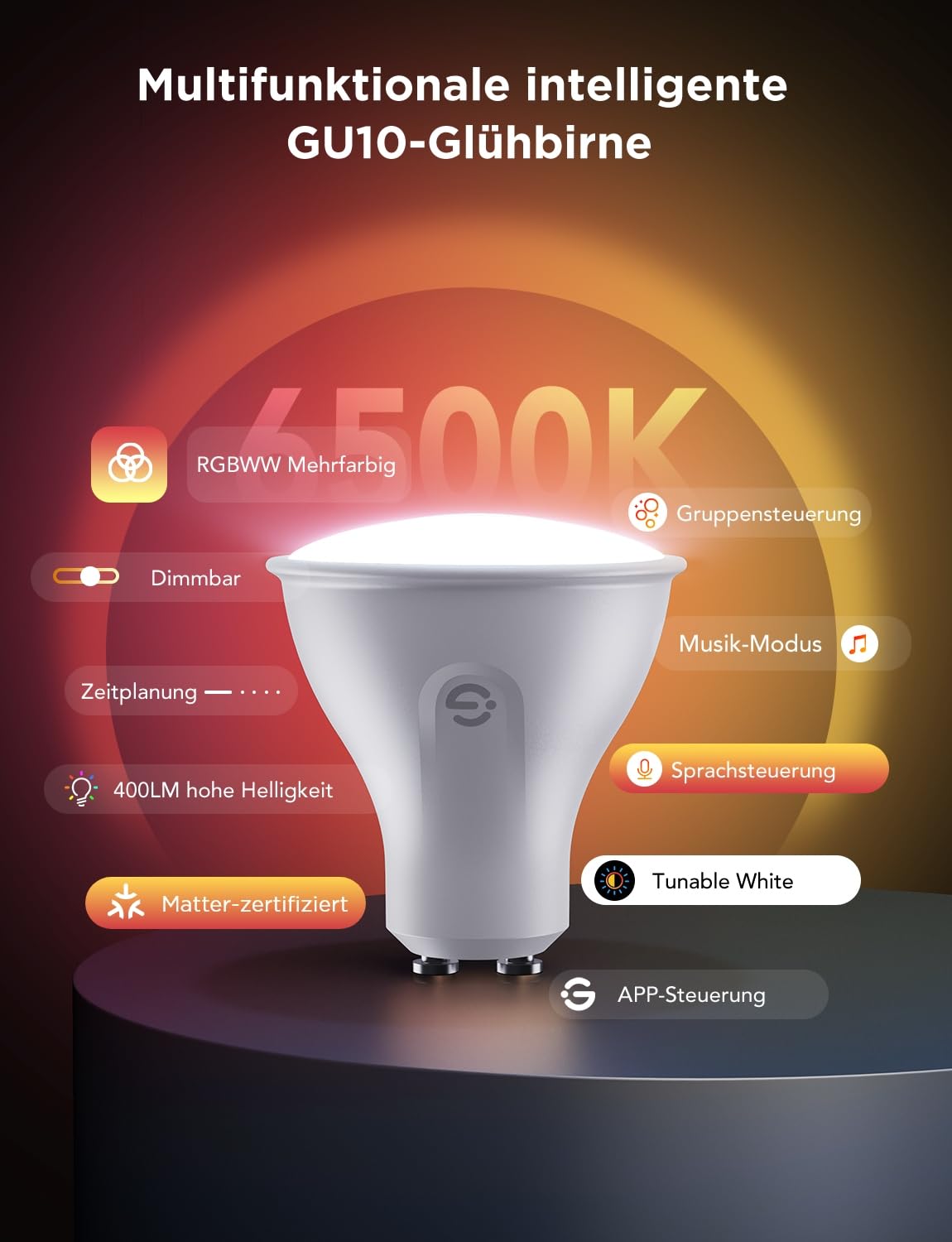 Govee Glühbirne GU10 LED RGBWW, Smarte Glühbirne Funktioniert mit Matter, Alexa, Google Home, 400LM WLAN LED Lampe Dimmbare Farbwechsel, 56 Szenen, Smart Bulb GU10 Synchronisierung mit Musik 4 Packung 4