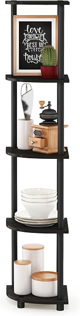 Furinno TURN-N-TUBE Corner Shelf 5-Tier Espresso Open Storage view 5