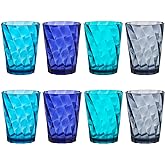 US Acrylic Optix Plastic Reusable Drinking Glasses (Set of 8) 14oz Rocks Cups in Coastal Colors | BPA-Free Tumblers, Made in USA | Top-Rack Dishwasher Safe