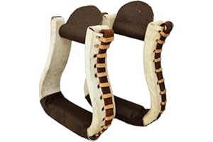 WEMBILS Leather Horse Riding Western Stirrups Horse Saddle Rawhide Leather Stirrups Pair Covered Bell Riding Barrel Racing St