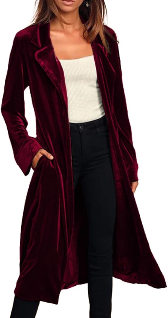 Ladies Pure Color Gold Velvet Long Windbreaker Cardigan Casual Fashion