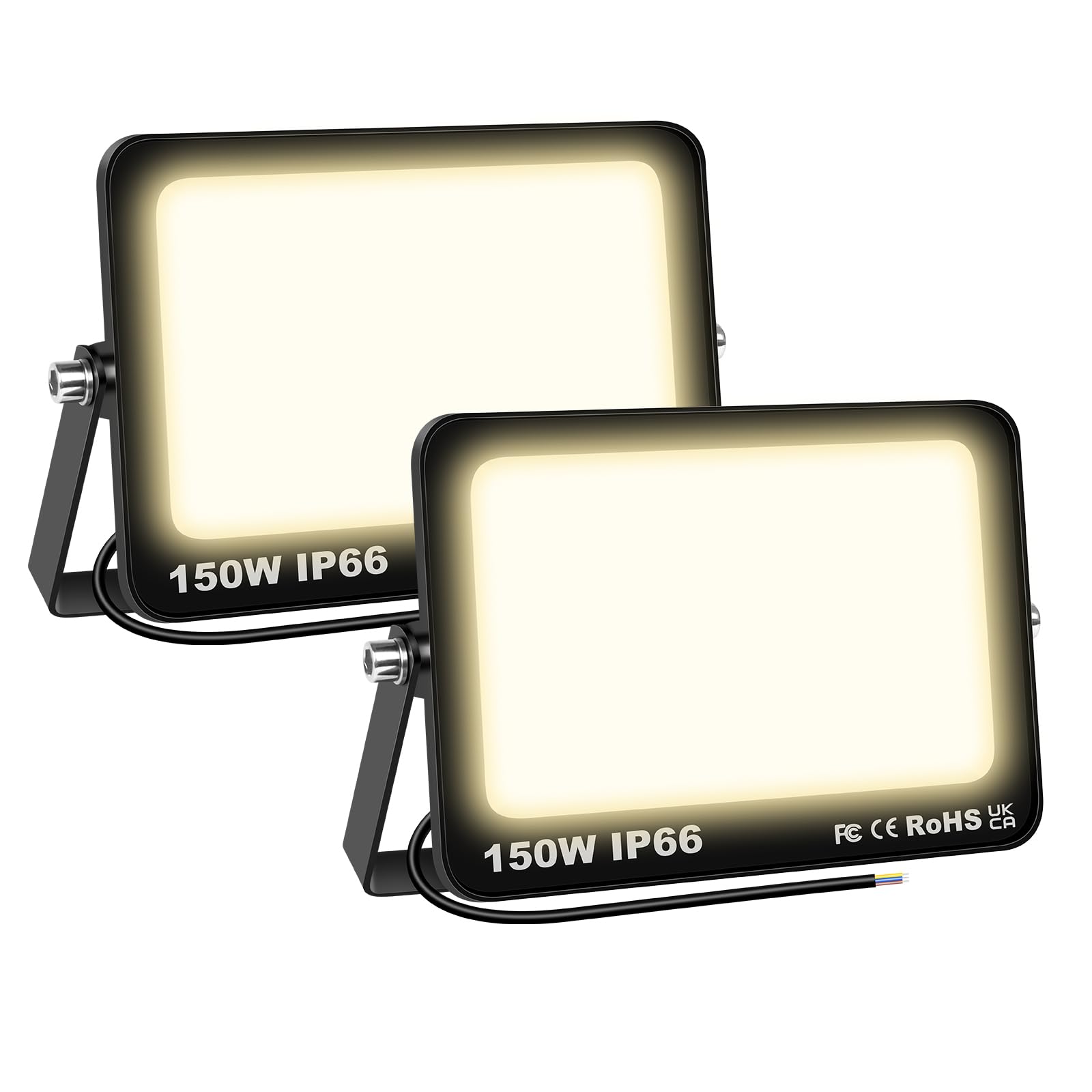 Willpower 2pcs Outdoor LED Floodlights 150W 15000LM LED Security Lights IP66 Waterproof 175V-265V Daylight Warm White 3000K Wall Light for Garden Garage Back Door Yard Lawn Court Patio