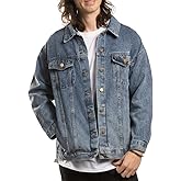 Classic Denim Jacket for Men Oversized Light Blue Wash Long Sleeve Button Down Casual Coat S - 2XL