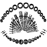 Linkning 50 PCS Ear Stretching Kit 14Gauges-00Gauges Earring Marble Acrylic Taper Piercing Jewlery Sets