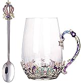 SWTHONY Glass Fancy Tea Cup Mug with Spoon European Style Carved Flower Coffee Mugs Set Birthday Gift for Women Wife Mom Grandma