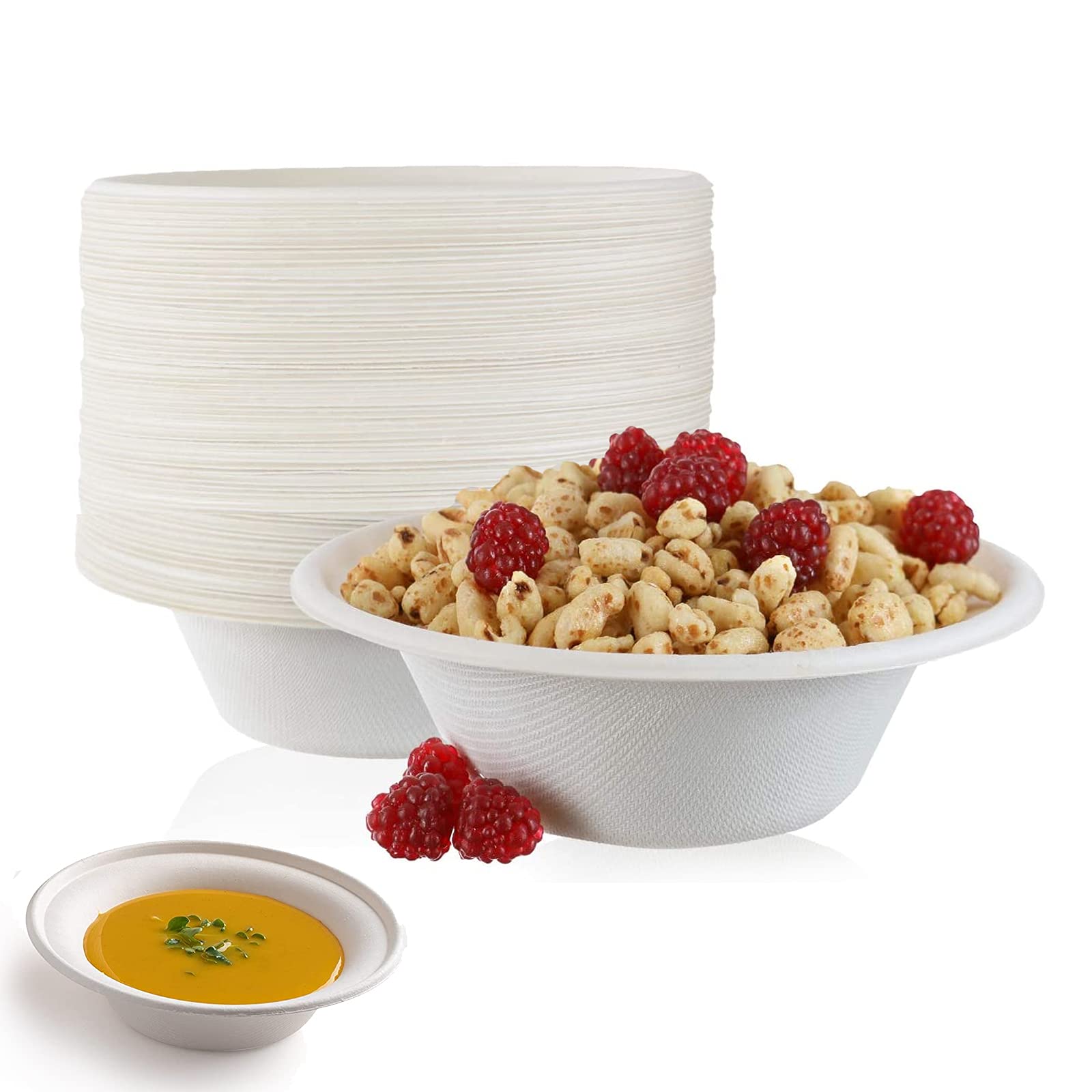 MAX SOLUTIONS 25 Pack 16 oz (500ml) Disposable Bagasse Bowl Extra Strength Eco-Friendly Heavy Duty Serving Dishes Picnics BBQ Parties Biodegradable Compostable Packaging