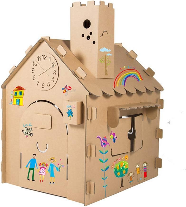 Cardboard Playhouse for Kids, Premium Corrugated DIY Handmade Outdoor Indoor Painting Imagination Toy Play House, Boys Girls Gift