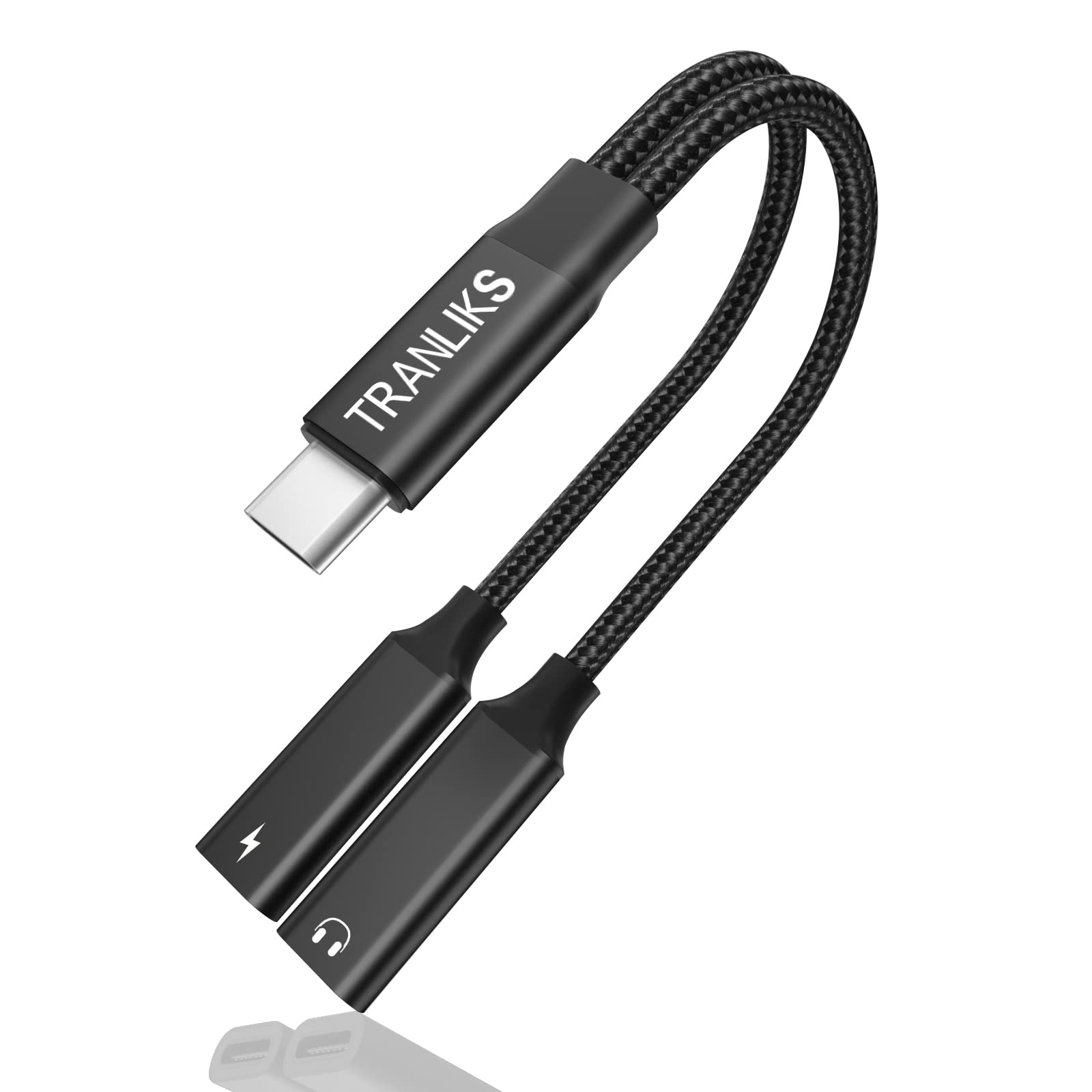 Photo 1 of TRANLIKS USB C Splitter, Dual USB C Headphone and Charger Adapter, 2-in-1 Type C Audio and PD 60W Fast Charging for 15/15 Pro/15 Plus/15 Pro Max and Other USB C Devices - Black