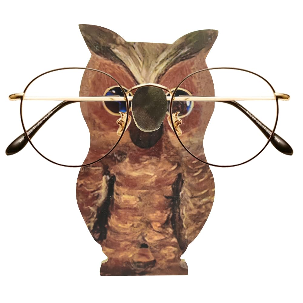 KLYNGTSK Glasses Holder Stand Owl Shaped Eye Glasses Holder Stand Wooden Animal Spectacle Holder Stand Novelty Sunglasses Holder Decorative Stand for Eyeglasses Desk Decor Accessory Home Office Gift