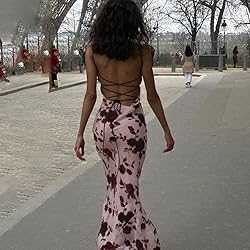 ABINGOO Women Vintage Spaghetti Strap Maxi Dress