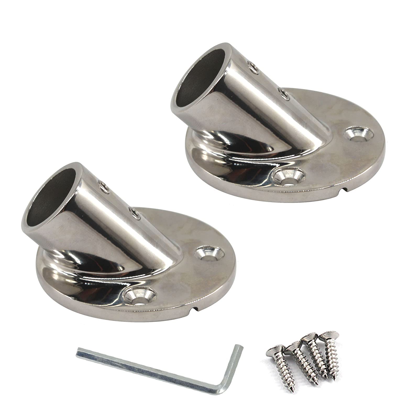 Zerniple Boat Railing Fittings Deck Hardware 316 Stainless Steel 45 Degree Tube Base Rod Flange Holder (pack of 2)