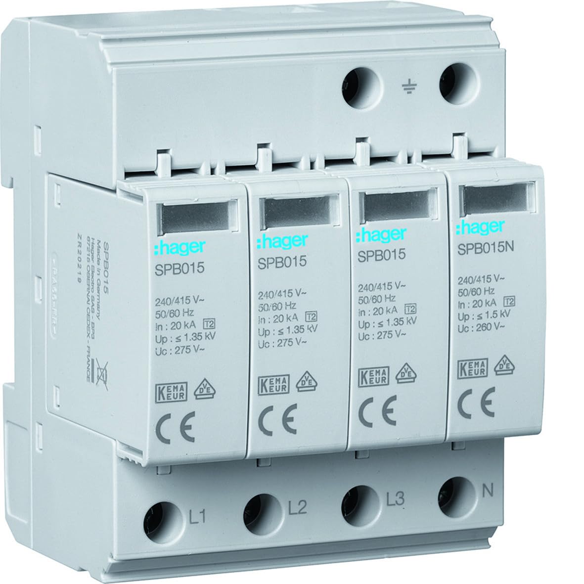 Hager SPB413 Surge Arrester T2 4P 40kA TT/TNS