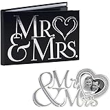 Malden International Design 1-Up Mr. & Mrs. Black Hardcover Photo Album Mr. & Mrs. Glitter Silver Script Picture Frame