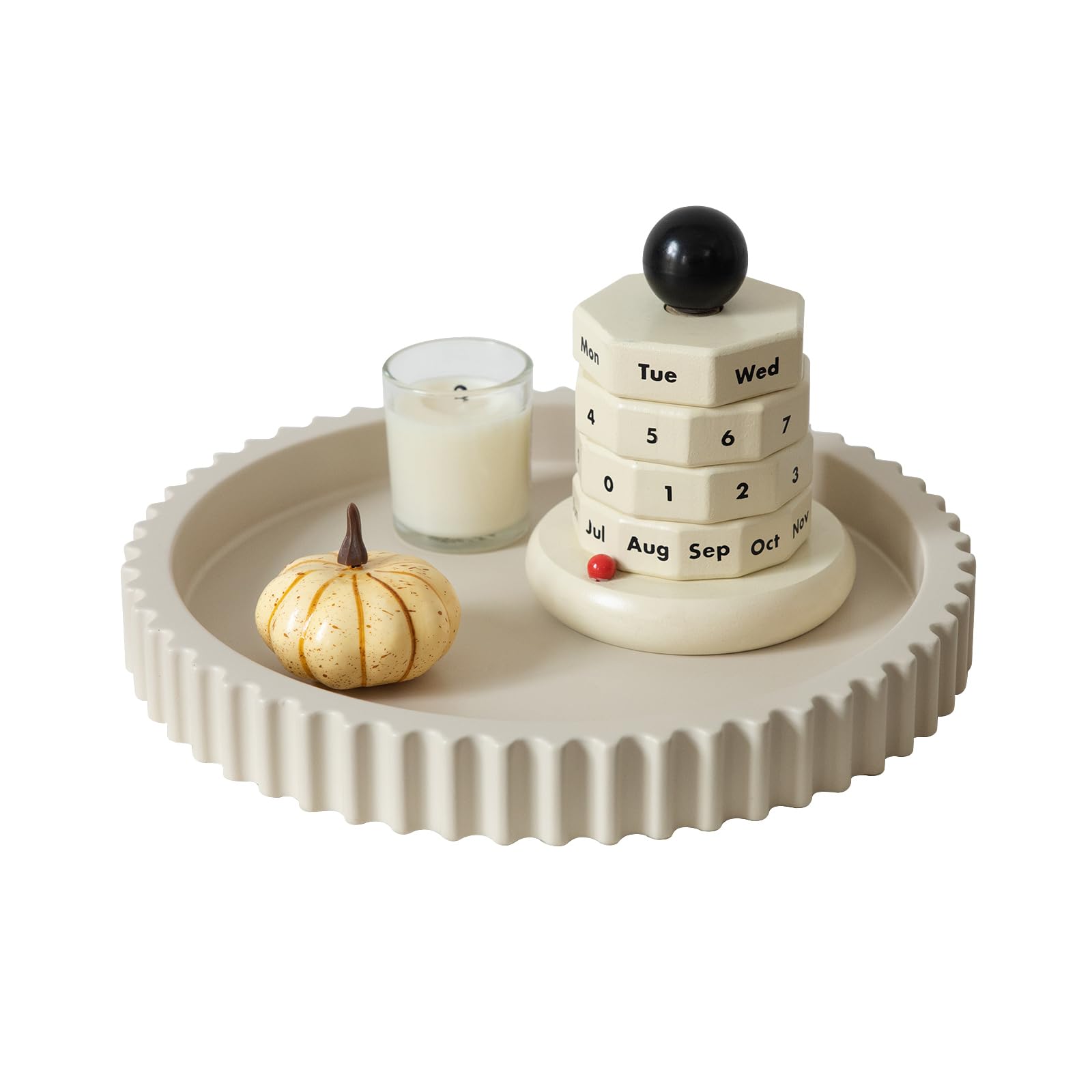 Photo 1 of 11" Round Concrete Coffee Table Tray – Decorative Tray with Wave Edge Design & Non-Slip Base, Modern Coffee Table Decor for Candles, Plants (Beige)