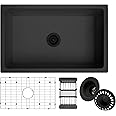 MONSINTA Undermount Kitchen Sink, 30 Inch Matte Black Kitchen Sink, Granite Composite Single Bowl Kitchen Sink,Kitchen Sink Undermount With Accessories