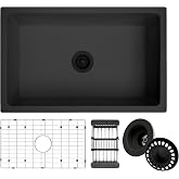 Black Kitchen Sink, 30 Inch Granite Composite Undermount Single Bowl Sink | Matte Black Quartz Stone Sink with 30" x 19" x 9", Large and Deep Kitchen Sinks with Accessories
