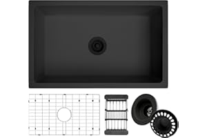 MONSINTA 30 Inch Undermount Kitchen Sink, 30" x 19" x 9" Matte Black Kitchen Sink, 30 x 19 Large and Deep Granite Composite Single Bowl Kitchens Sinks With Accessories