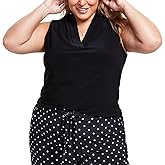 Anne Klein Womens Plus Size Solid Triple Pleat Neck BlouseBlouse