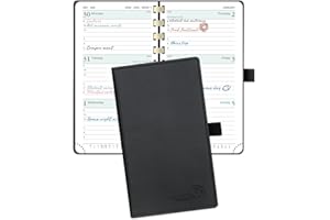 POPRUN Pocket Planner 2024-2025 (3.5'' x 6.5'') 17 Months Academic Calendar (Aug.2024- Dec.2025),Spiral Bound Weekly Appointment Book with Leather Cover, Elastic Closure, Pen Holder - Black