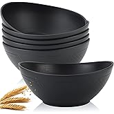 Homienly Wheat Straw Bowls Set of 6, 60 OZ Salad Bowl Large Capacity for Soup, Popcorn - Unbreakable Serving Bowl - Microwave & Dishwasher Safe Bowl, Alternative for Plastic Bowls for Kitchen - Black