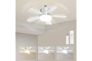 TOOWELL Socket Fan Light with Remote Control - 1700Lumen Socket Ceiling Fan with LED Light 3 Color 5 Brightness Dimmable, Screw in Light Bulb Ceiling Fan for Bedroom Living Room Kitchen Home Office Garage