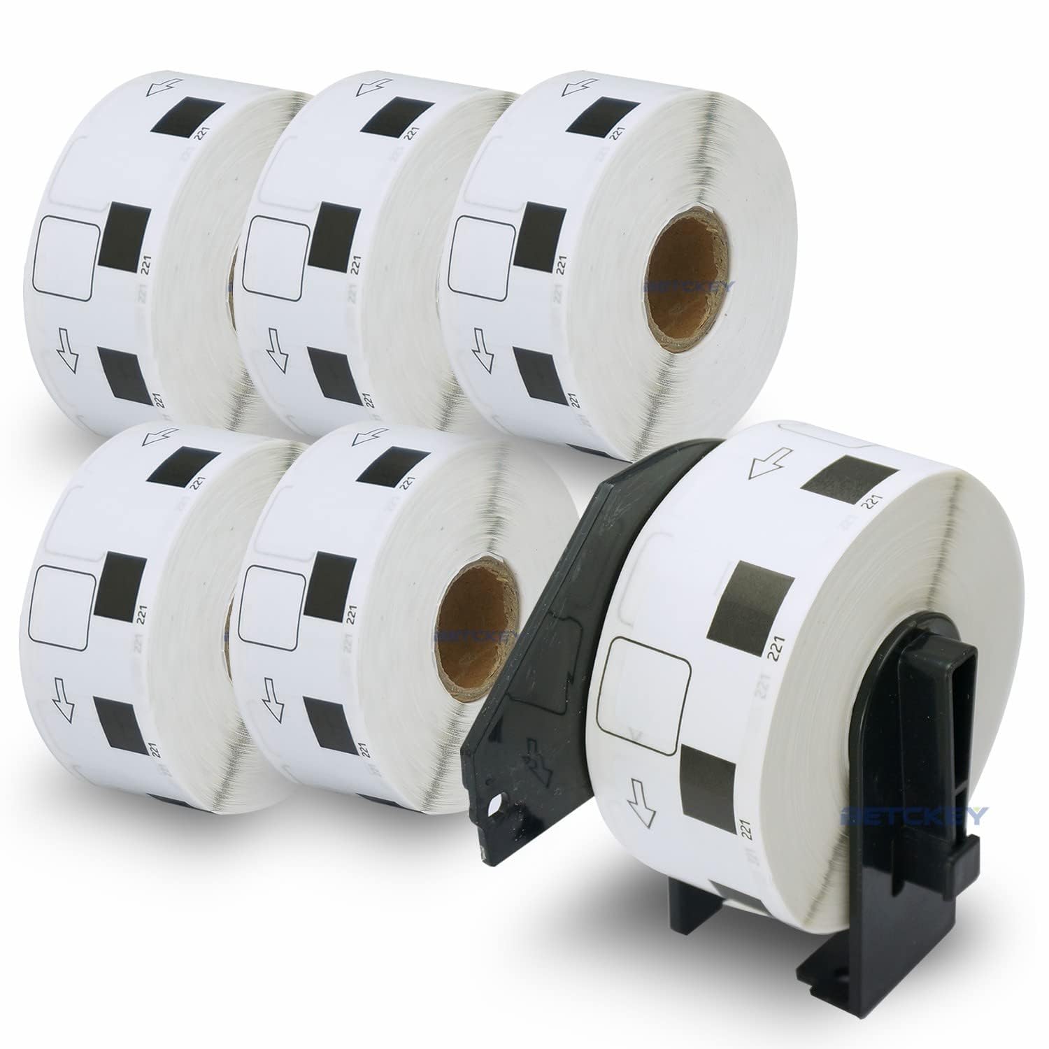 BETCKEY - 6 Rolls DK-11221 Labels with ONLY 1 Reusable Label Holders, 23mm x 23mm, 6000 Square Labels Using for Ql Label Printers