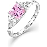 Blaniy Celtic Knot Ring 925 Sterling Silver Princess Cut Promise Engagement Rings Trinity Irish Ring Birthstone Jewelry Gifts for Women