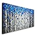 Large Abstract Forest Wall Art Hand Painted Modern Blue Tree Oil Painting on Canvas