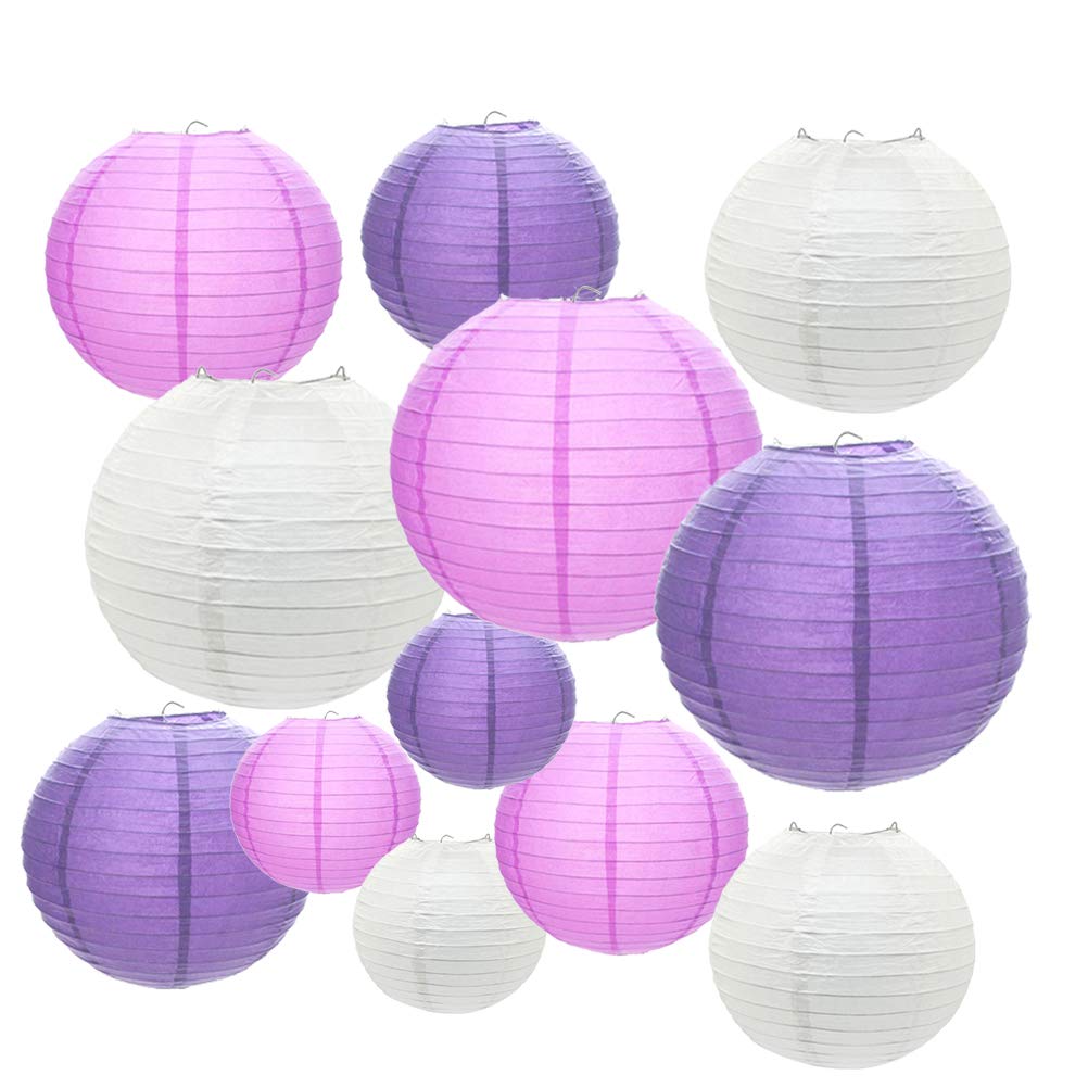 Paper Lanterns,12 Packs 6" 8" 10" 12" Round Chinese Lantern Hanging Decoration for Wedding Birthday Baby Shower Party Home Decor