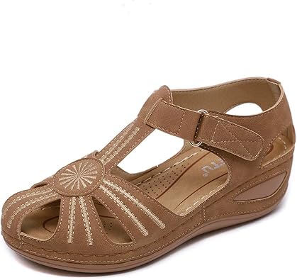 women casual leather comfy wedge sandals