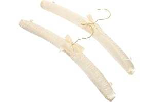 INOOMP 2pcs Beige Sponge Padded Dress Hangers with Gold Hooks and Button Clips, Non-Slip Multi-Function