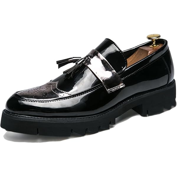 FOWT Men Glossy Square Toe Tassels Decor Loafers Low Heel Slip On Casual Shoes Amazon.com | FOWT Men Glossy Square Toe Tassels Decor  main image 3
