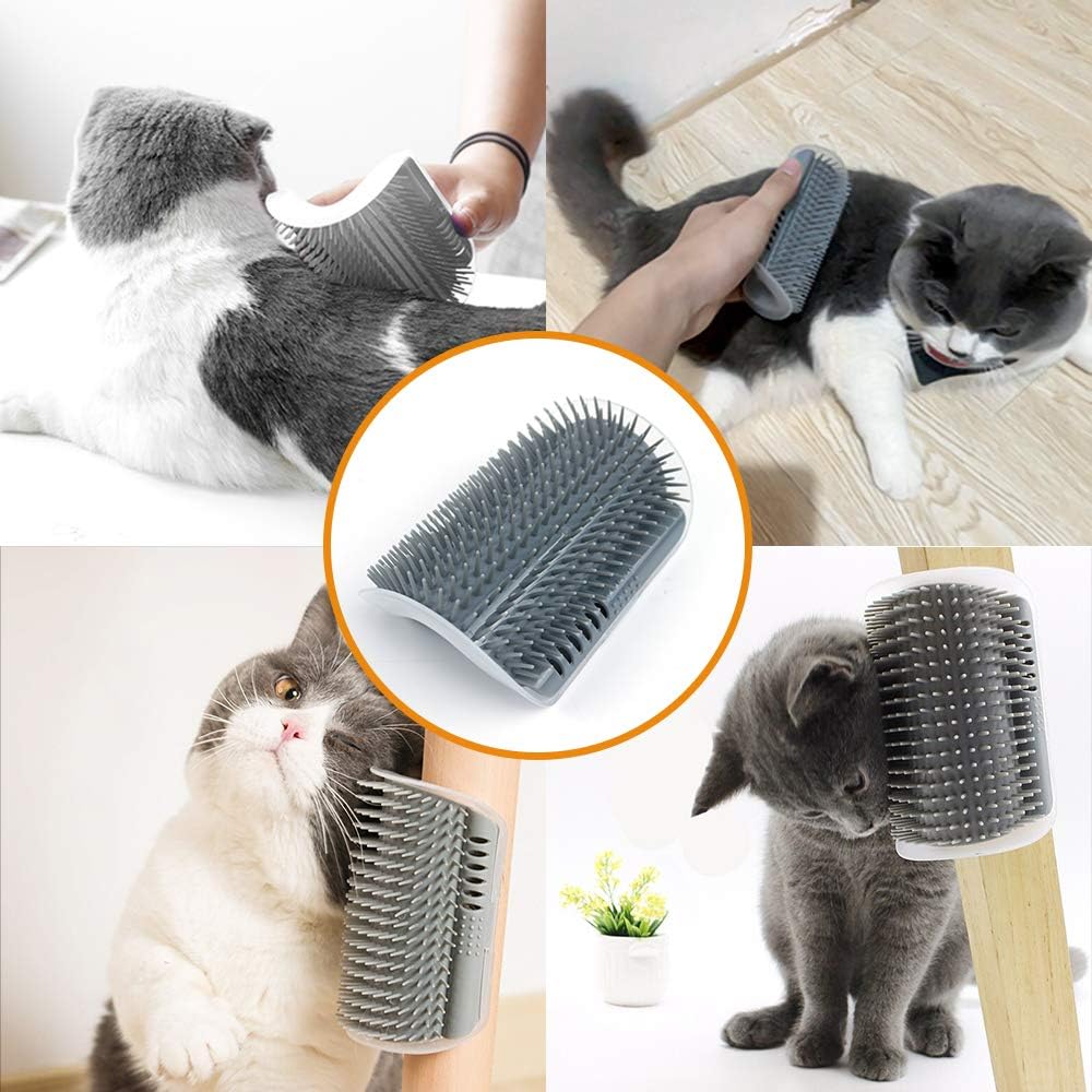 LMTIC 4 Pack Cat Self Groomer, Wall Corner Cat Brush Comb with Catnip, Cat Face Scratcher, Perfect Massager Tool for Cats with Long and Short Fur, Gifts for Cat Kitten, Grey : Pet Supplies